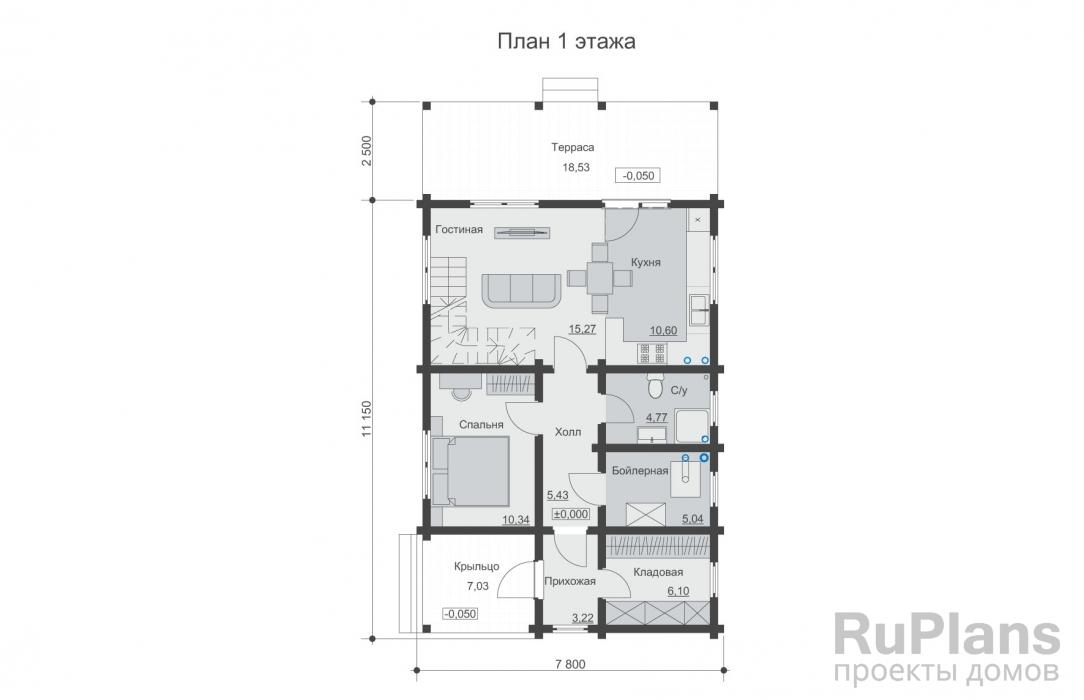 Rg6356 - Одноэтажный дом с мансардой и террасой