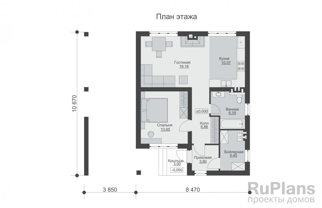 Rg6367 - Одноэтажный дом с навесом и камином