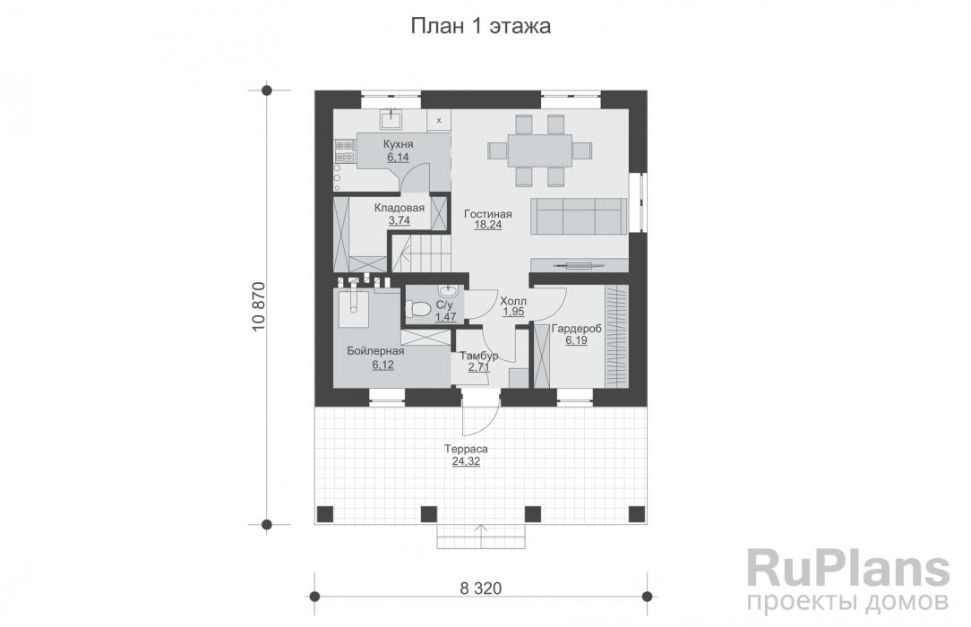 Rg6396 - Одноэтажный дом с мансардой, террасой и кабинетом