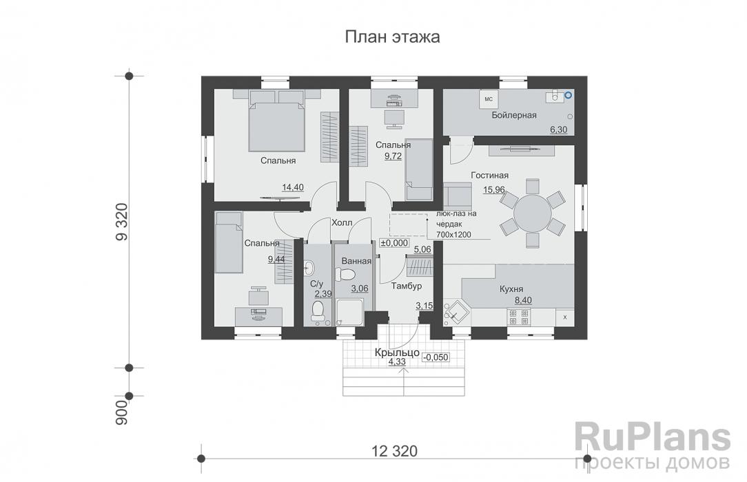 Rg6410 - Одноэтажный дом с тремя спальнями