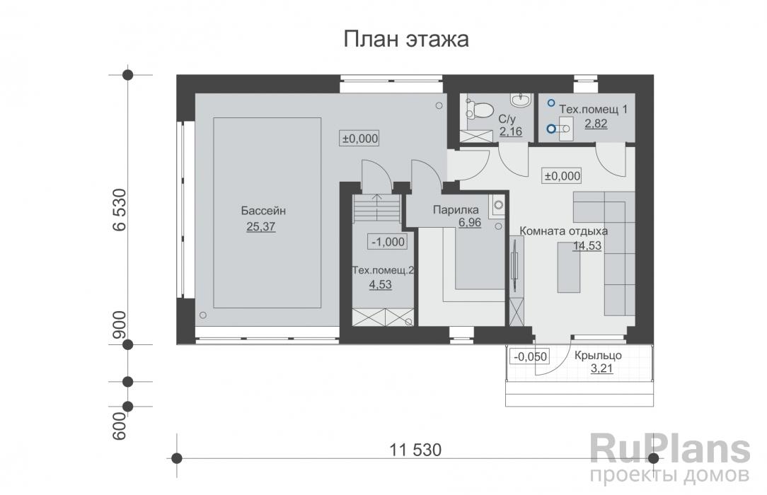 Rg6412 - Баня с бассейном и отделкой штукатуркой