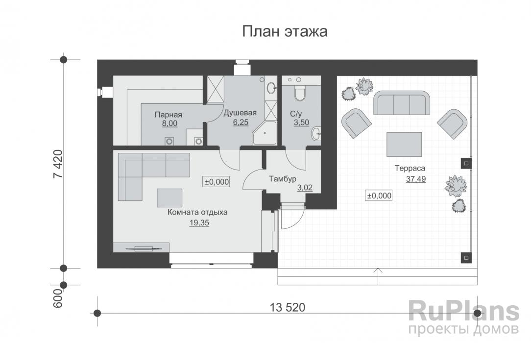 Rg6413 - Баня с террасой и облицовкой кирпичом